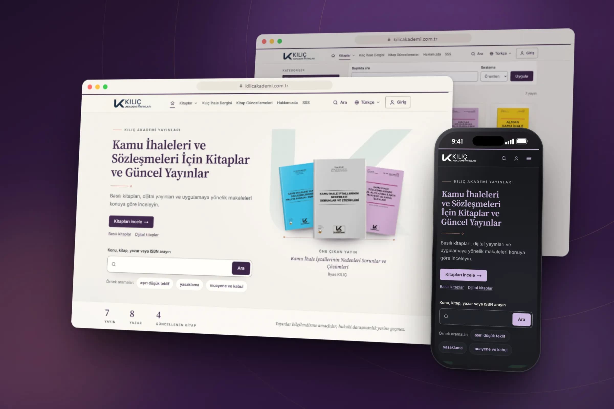Kılıç Akademi Yayınları web sitesi masaüstü ve mobil görünüm