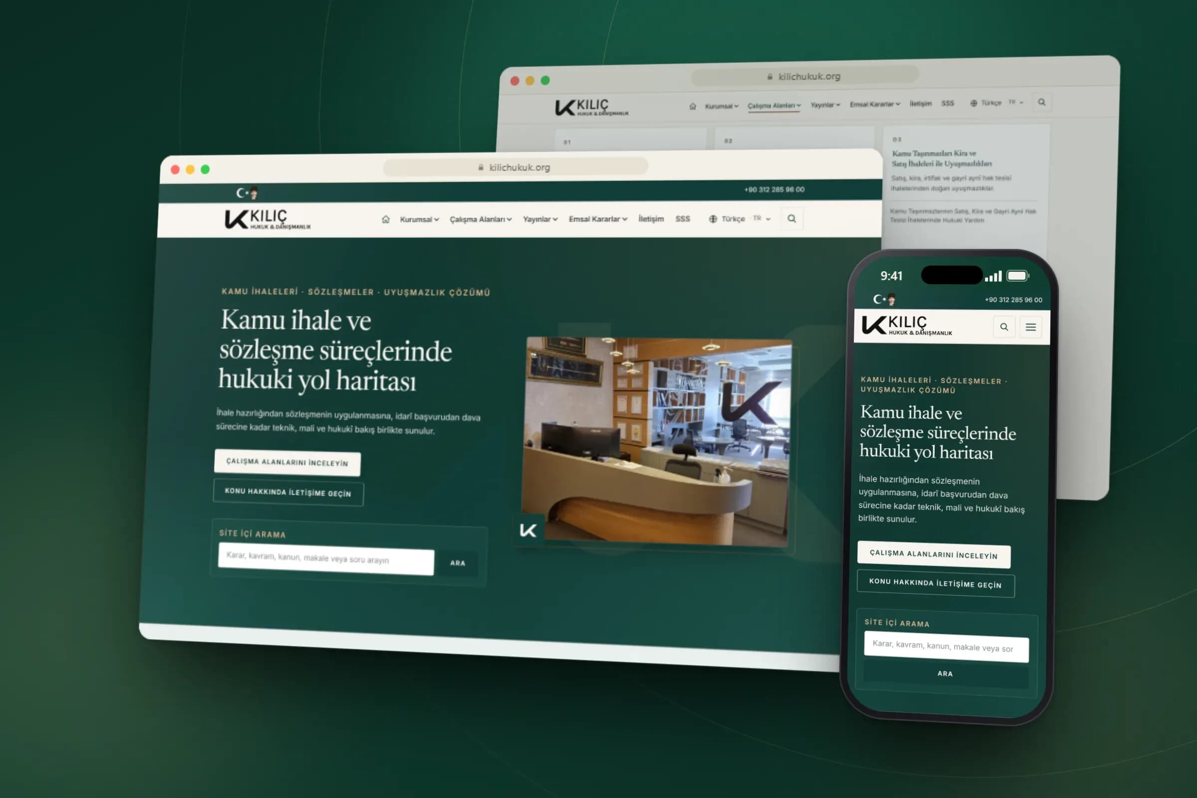 Kılıç Hukuk web sitesi masaüstü ve mobil görünüm