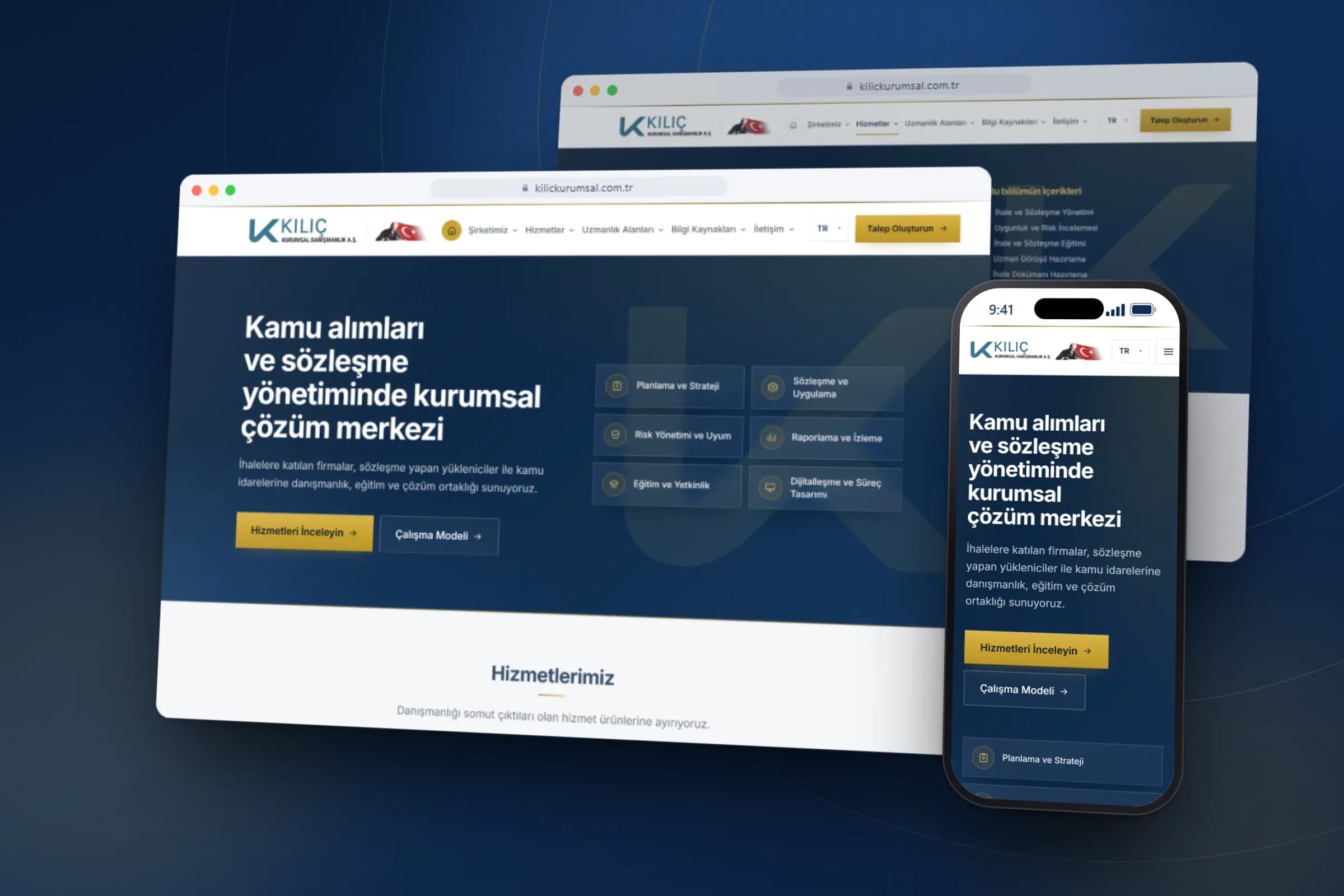 Kılıç Kurumsal Danışmanlık web sitesi masaüstü ve mobil görünüm