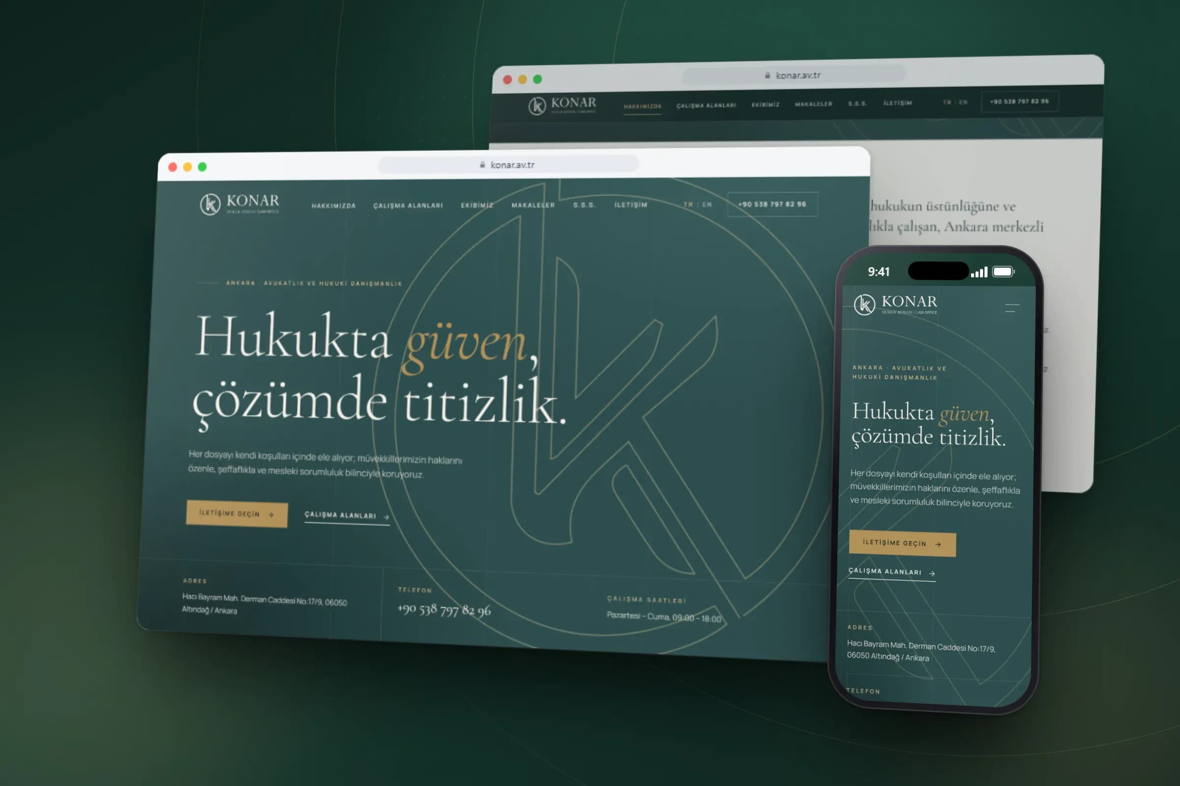 Konar Hukuk Bürosu web sitesi masaüstü ve mobil görünüm