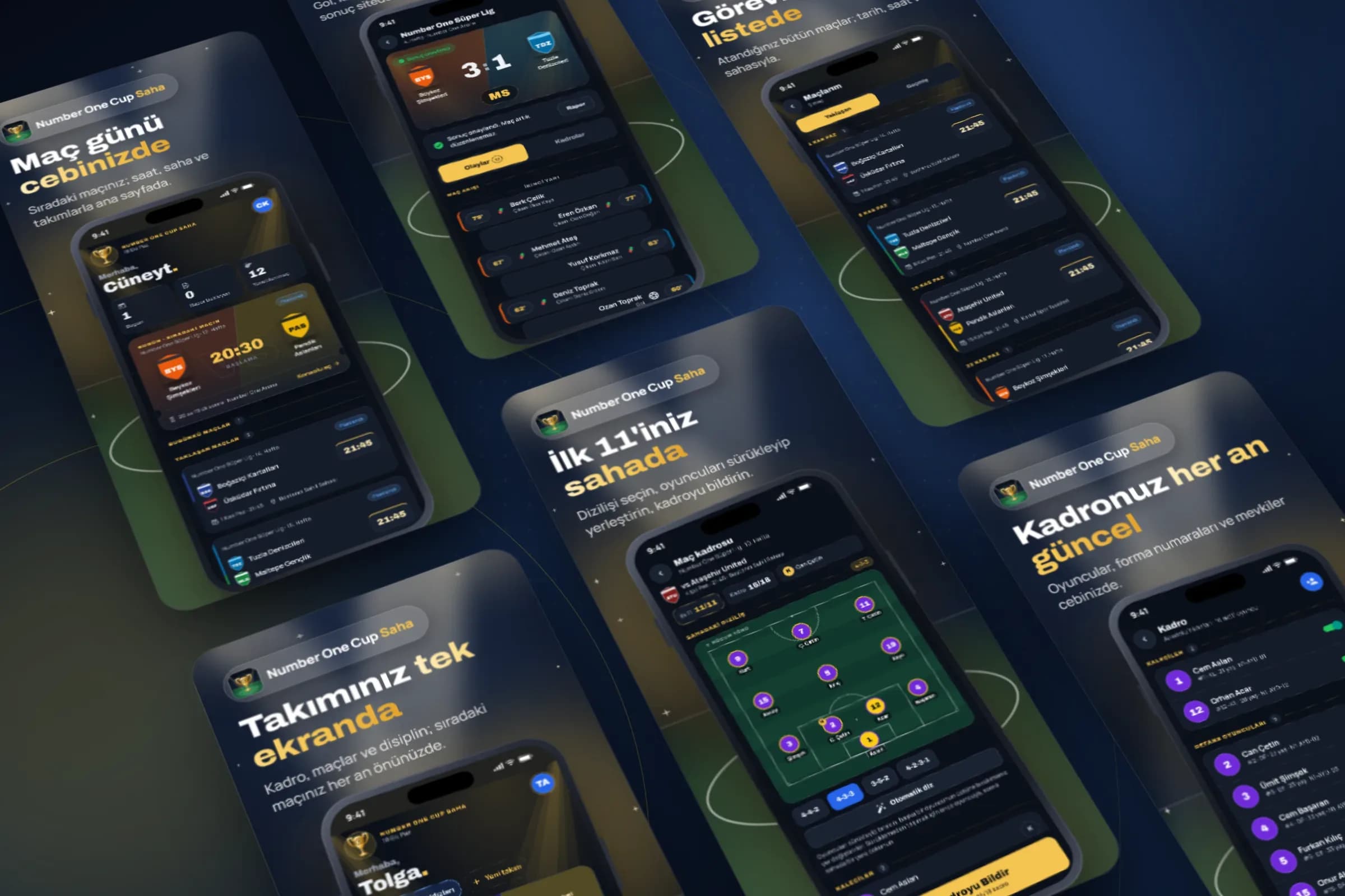 Number One Cup Saha hakem ve antrenör uygulaması ekranları