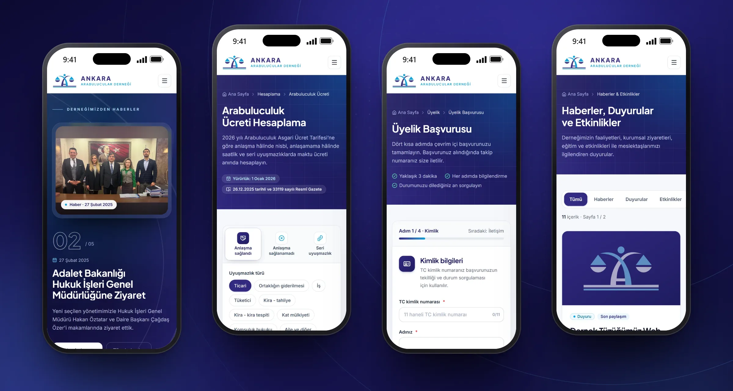 Mobile screens of the Ankara Mediators Association website