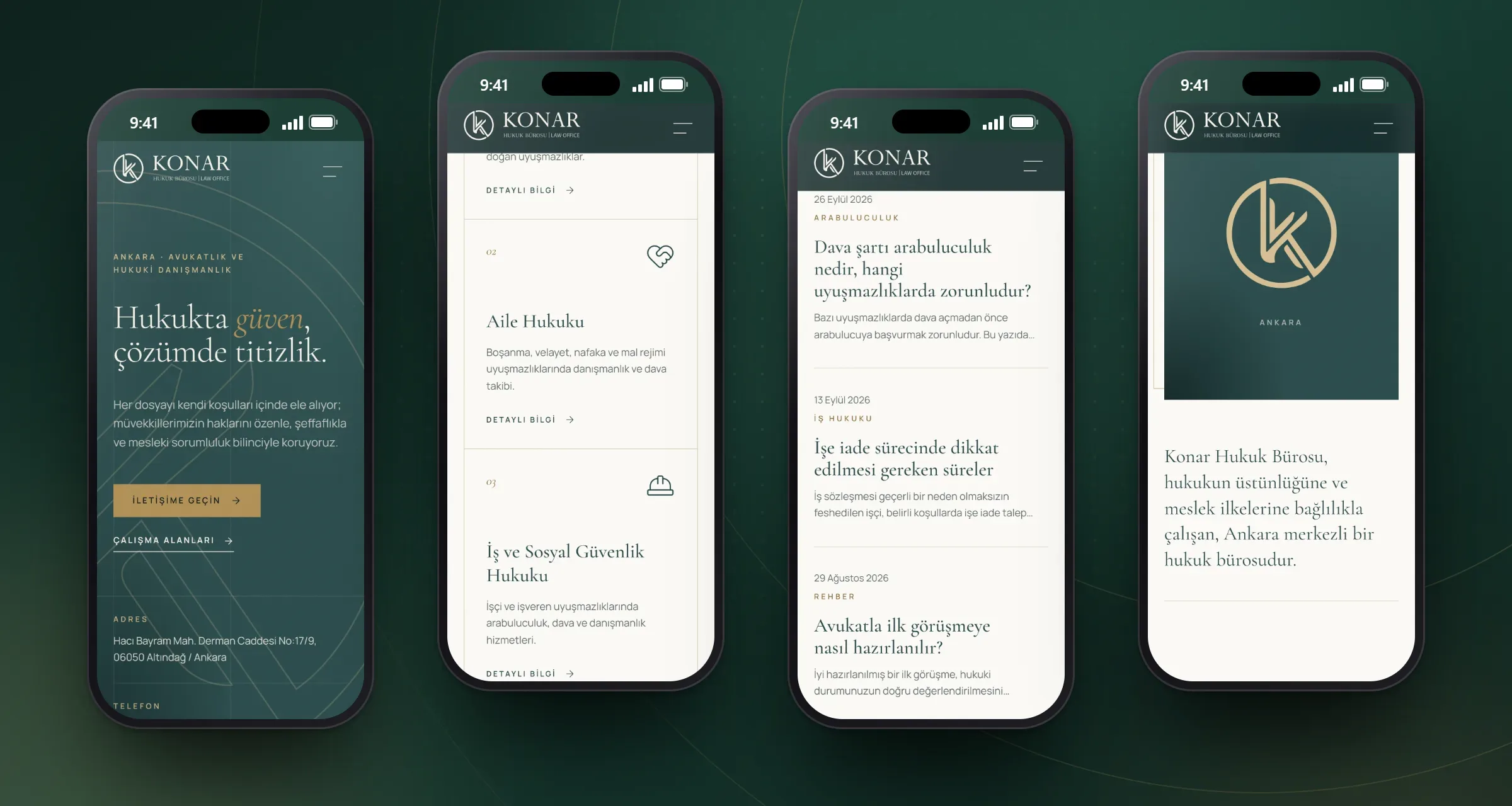 Mobile Ansichten der Website der Kanzlei Konar