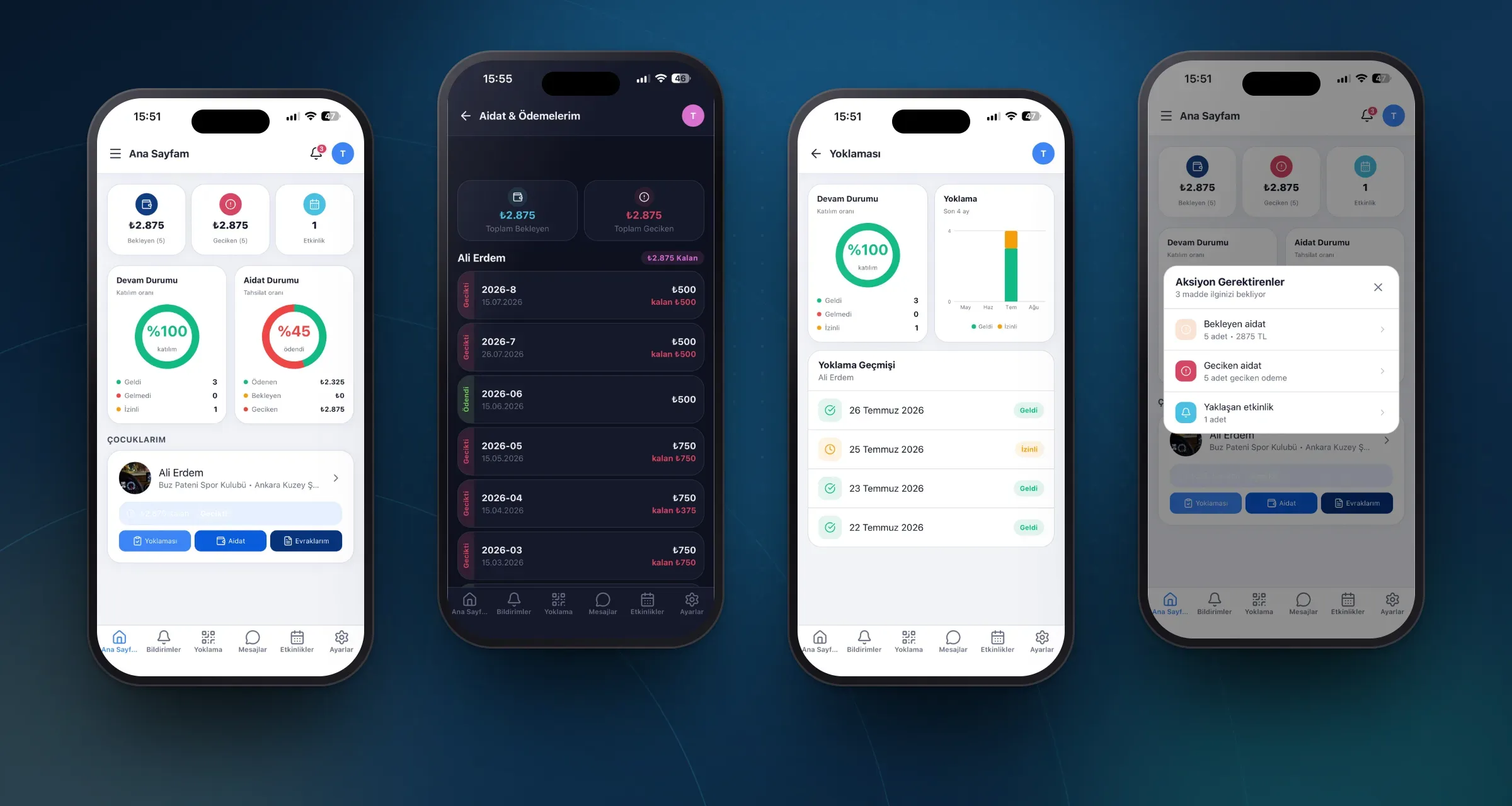 SporDesk Veli uygulamasının ekranları